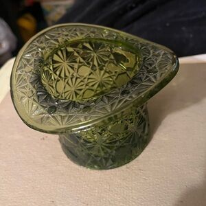 Carnival glass green top hat.